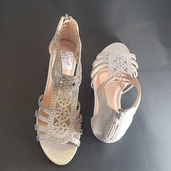 BRAND NEW FOREVER PEEP- TOE GLITTER GLADIATOR LOW WEDGE HEEL SANDALS - Picture 5 of 16